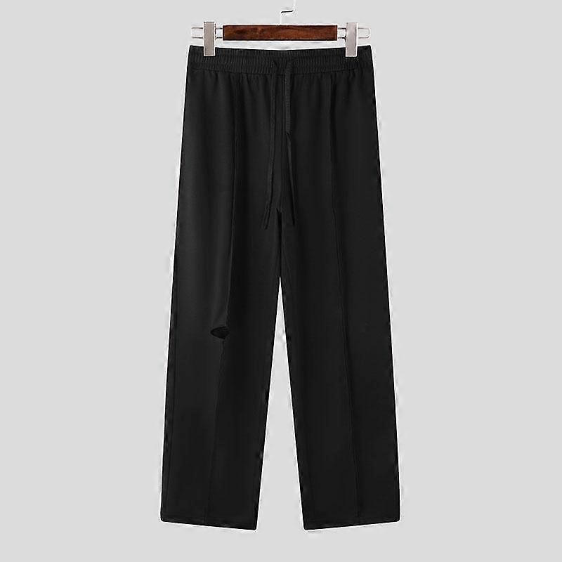 INCERUN Spring Men Elastic Waist Cutout Solid Color Long Pants Sport Trousers