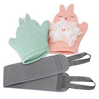 3 Pack Exfoliating Shower Bath Gloves Back Scrubber Set, 1 Pcs Exfoliating Body Scrubber Nylon Back Washer, 2 Pairs Scrub Gloves for Skin Pull Strap W