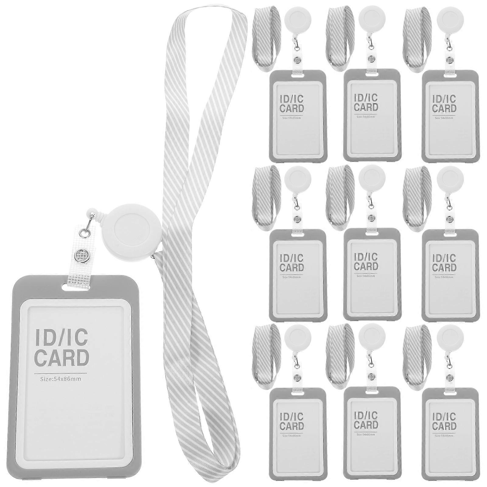 ID Lanyard Holder 10 Sets For Nurses Card Storage In Light Grey Plastic Material