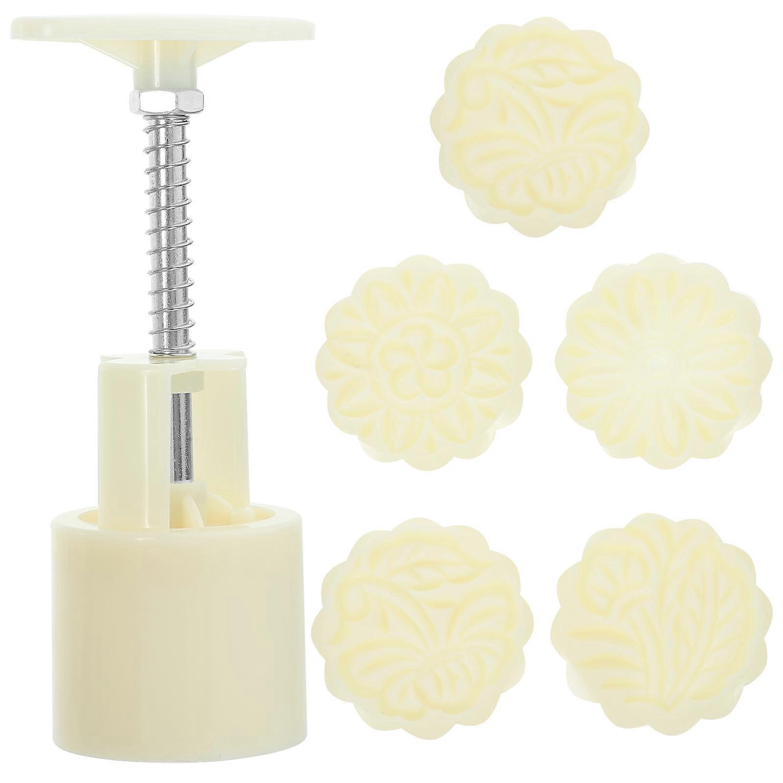 1 Set of Moon Cake Press Mold Flower Pattern Baking Mold Dessert Moon Cake Mold With Stamp