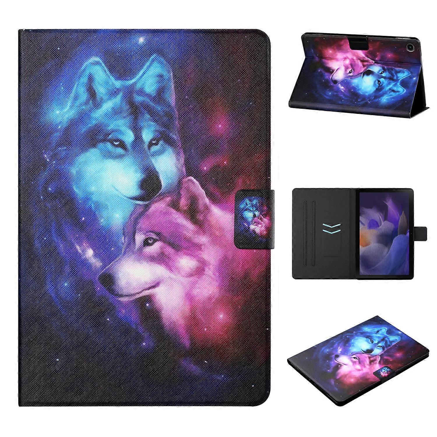 TKdaddy For Samsung Galaxy Tab A9+ Leather Case Card Holder Pattern Smart Tablet Cover Wolf