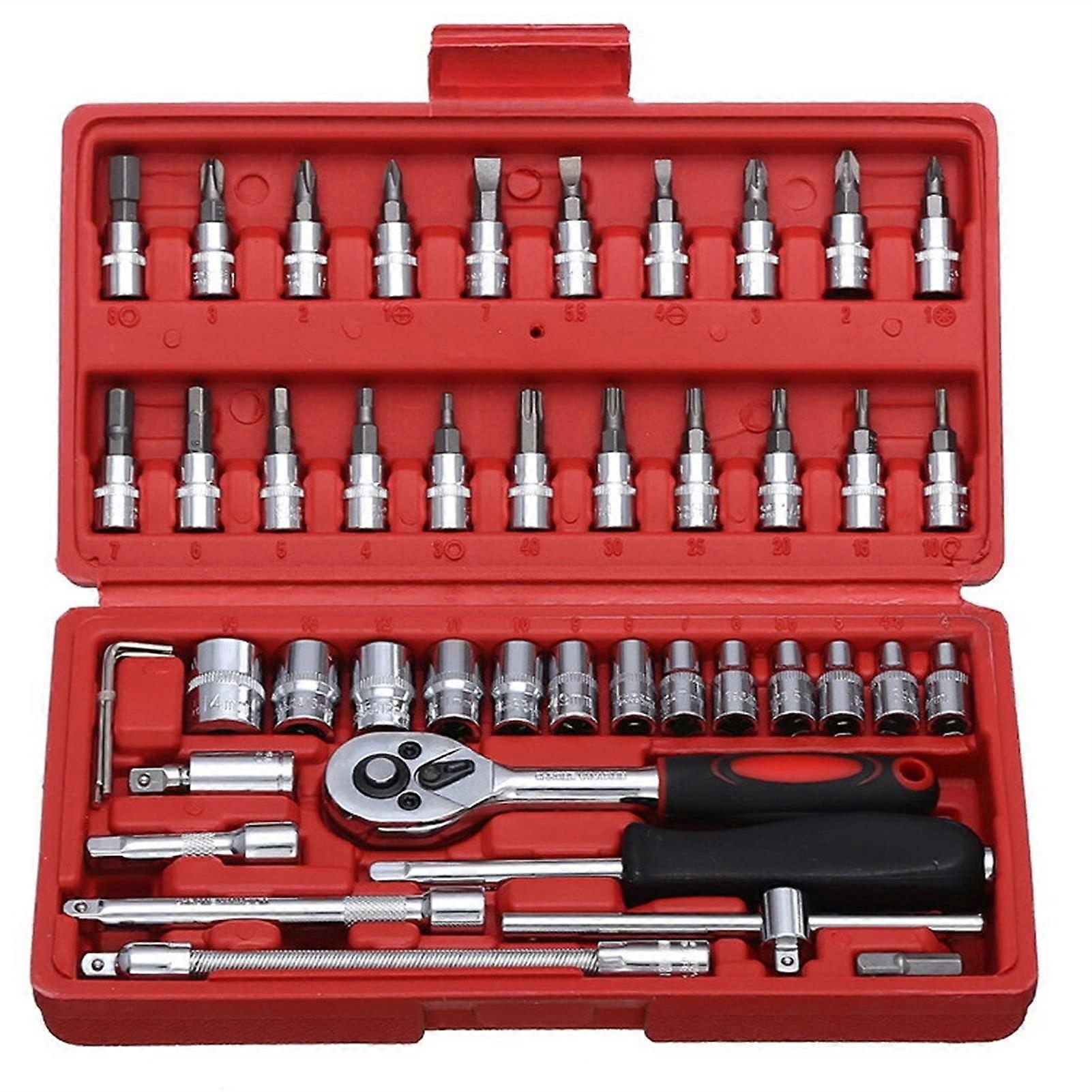 Mechanics Set 46Piece Socket Wrench Car  Tool Set, Quick Ratchet Wrench  Tool Set (Gold)