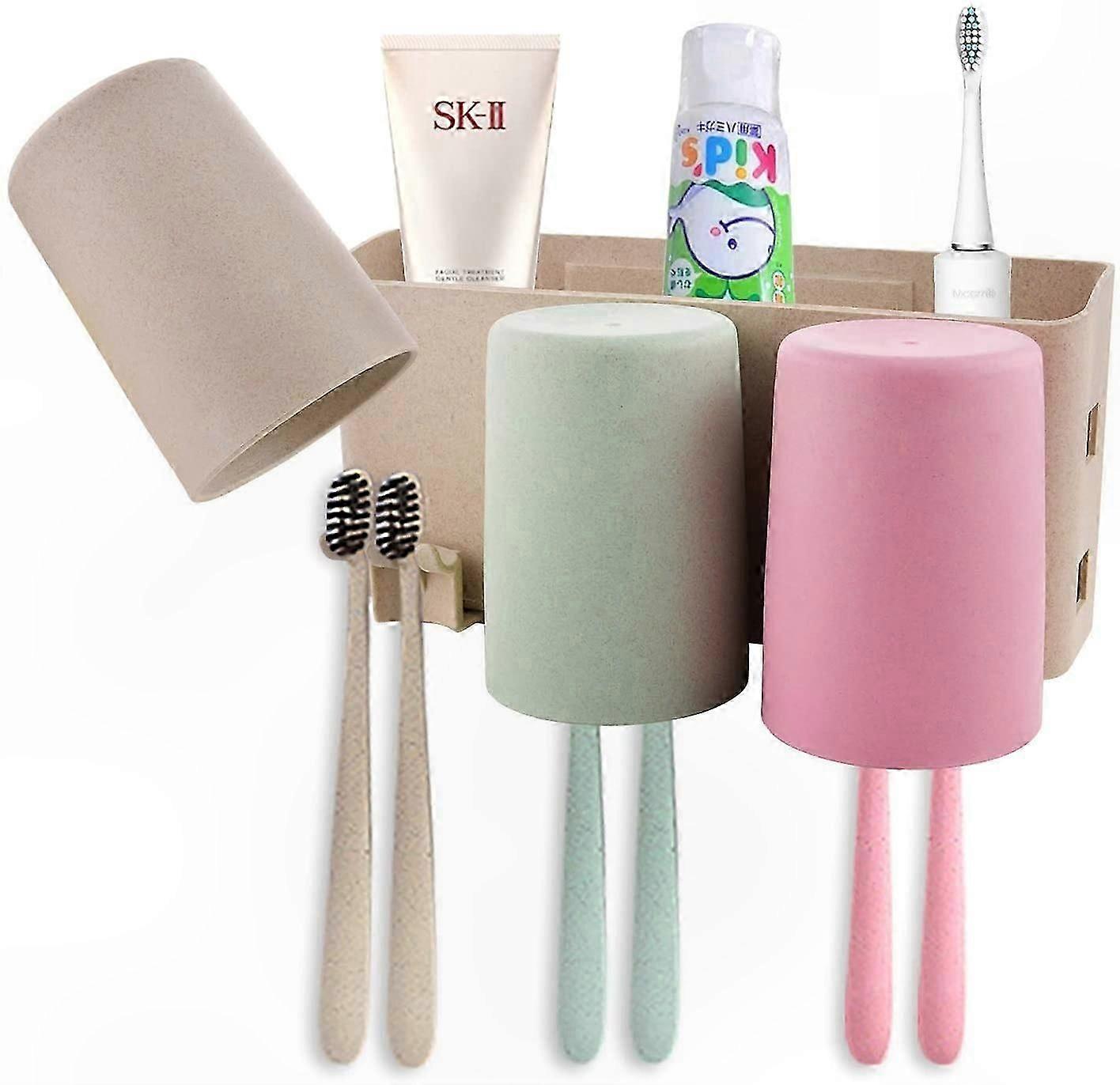 Kids Toothbrush Holder with 3 Cups Wall Mountable Storage Solution