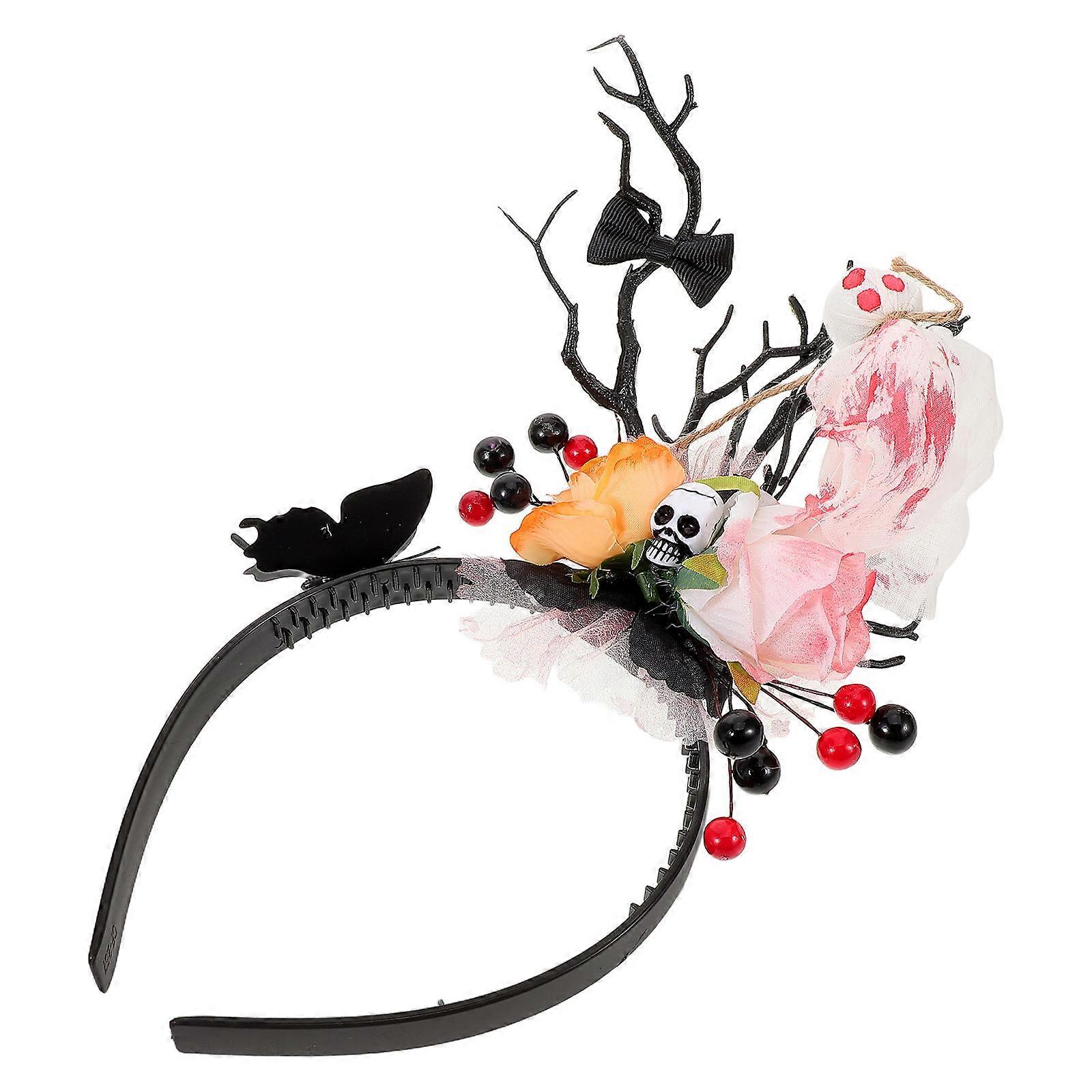 Lightweight Floral Halloween Headband with Deer Antlers and Skull – Comfortable Party Accessory for Women, Perfect for Day of the Dead and Cinco de