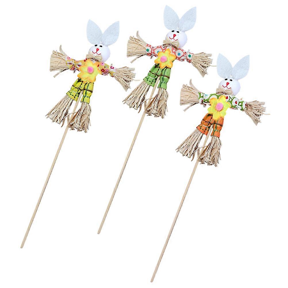 Adorable Scarecrow Decor Featuring a Happy Rabbit, Suitable for Easter Celebrations