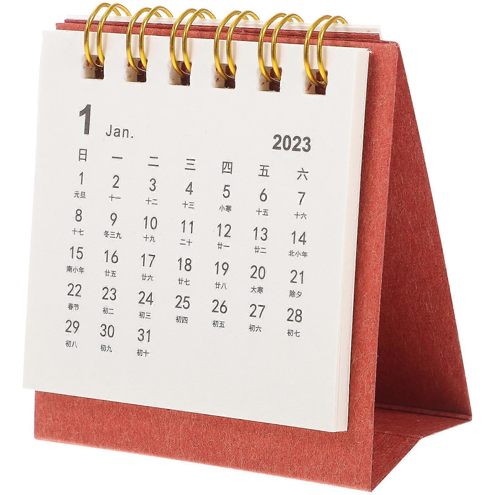 Stylish Paper Calendar 2023 Mini Tabletop Calendar For Daily Planners And Office Use 9X6.5cm Red Simple Design 1 Set