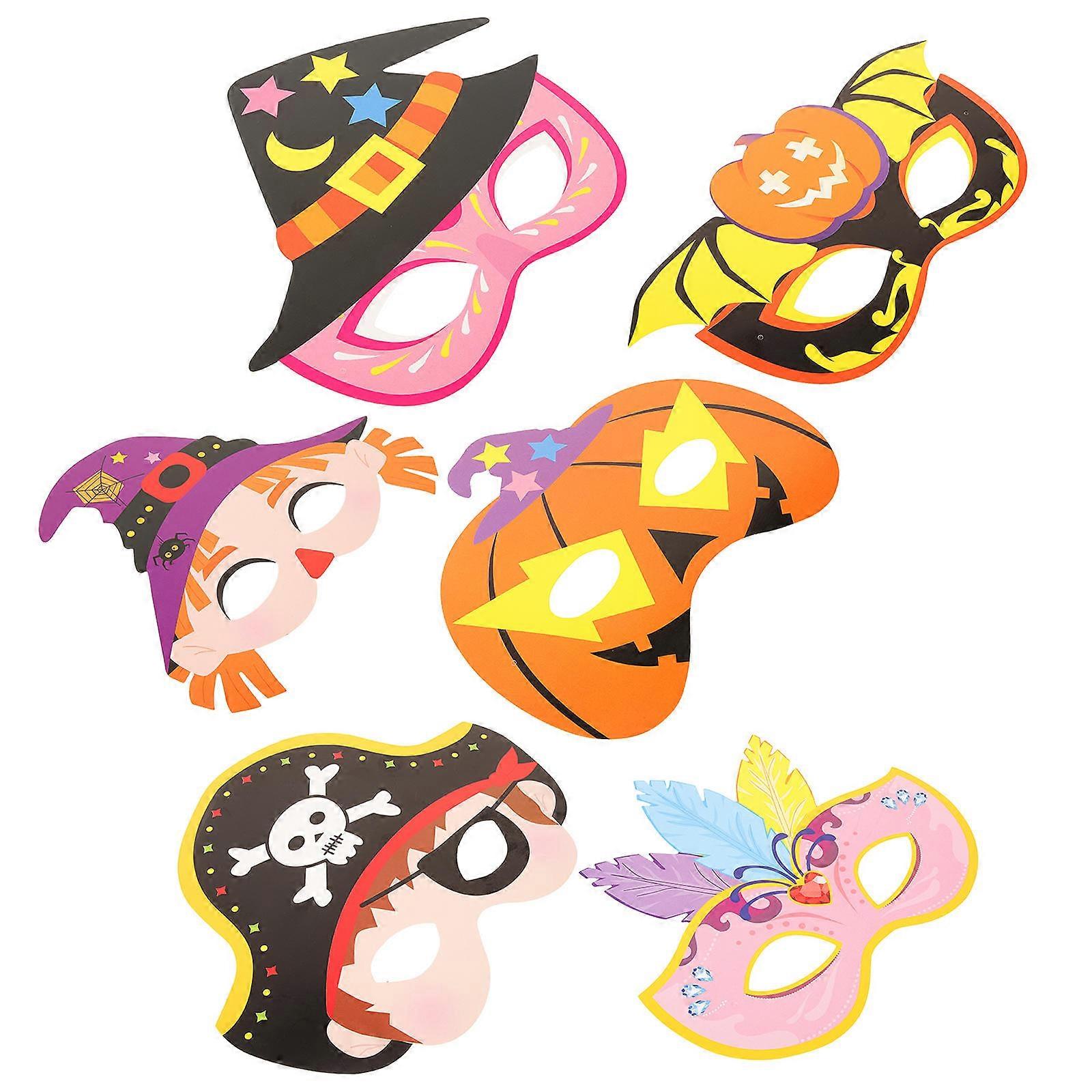 Halloween Masks 6Pcs Cartoon Diy Paper Masquerade Masks Costume Party Decorations Assorted Color Unique Half Face Masks