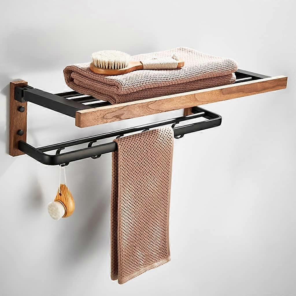 Black Walnut Towel Rack, Foldable Wall-Mounted Towel Storage Rack, Multifunctional Bathroom Accessory Set, Durable Design