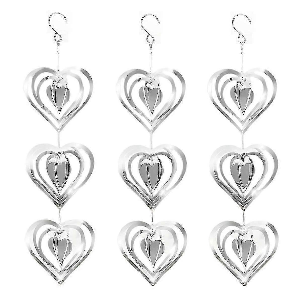 3PCS Heart Bird Scare Discs Set,Double-Sided Bird Reflectors,Highly Reflective Wind Spinners Bird D