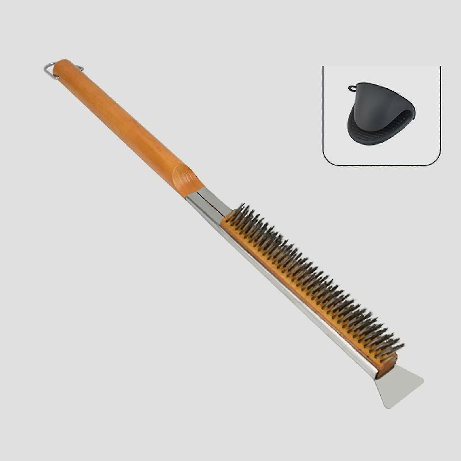 فرشاة فرن البيتزا مع مكشطة ، فرشاة تنظيف حجر البيتزا ، أداة تنظيف شواية الشواء بمقبض خشبي ، ملحقات فرن البيتزا في الهواء الطلق