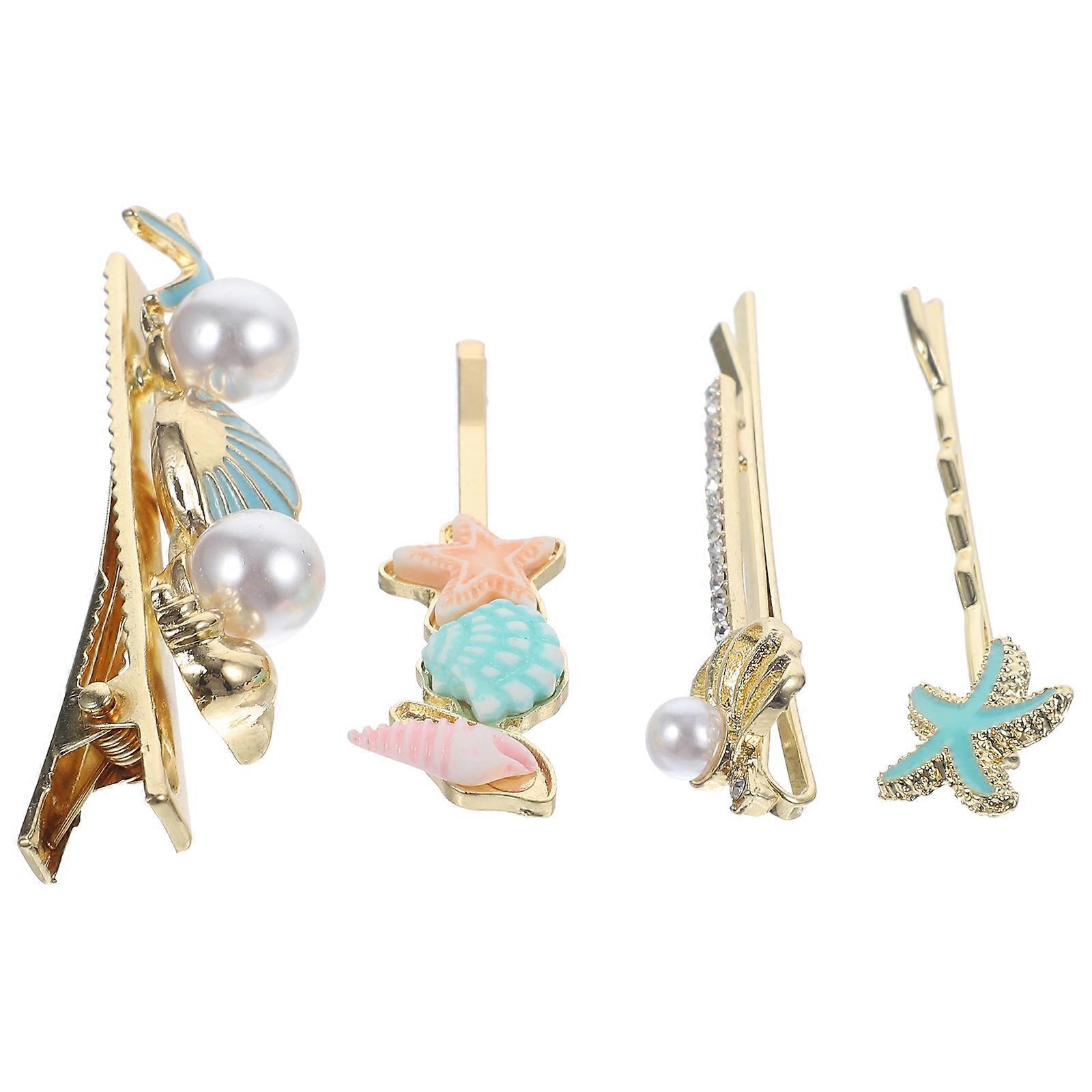 Seashell Hair Clips 4 Piece Set Alloy Material Assorted Color Chic Design for Decor