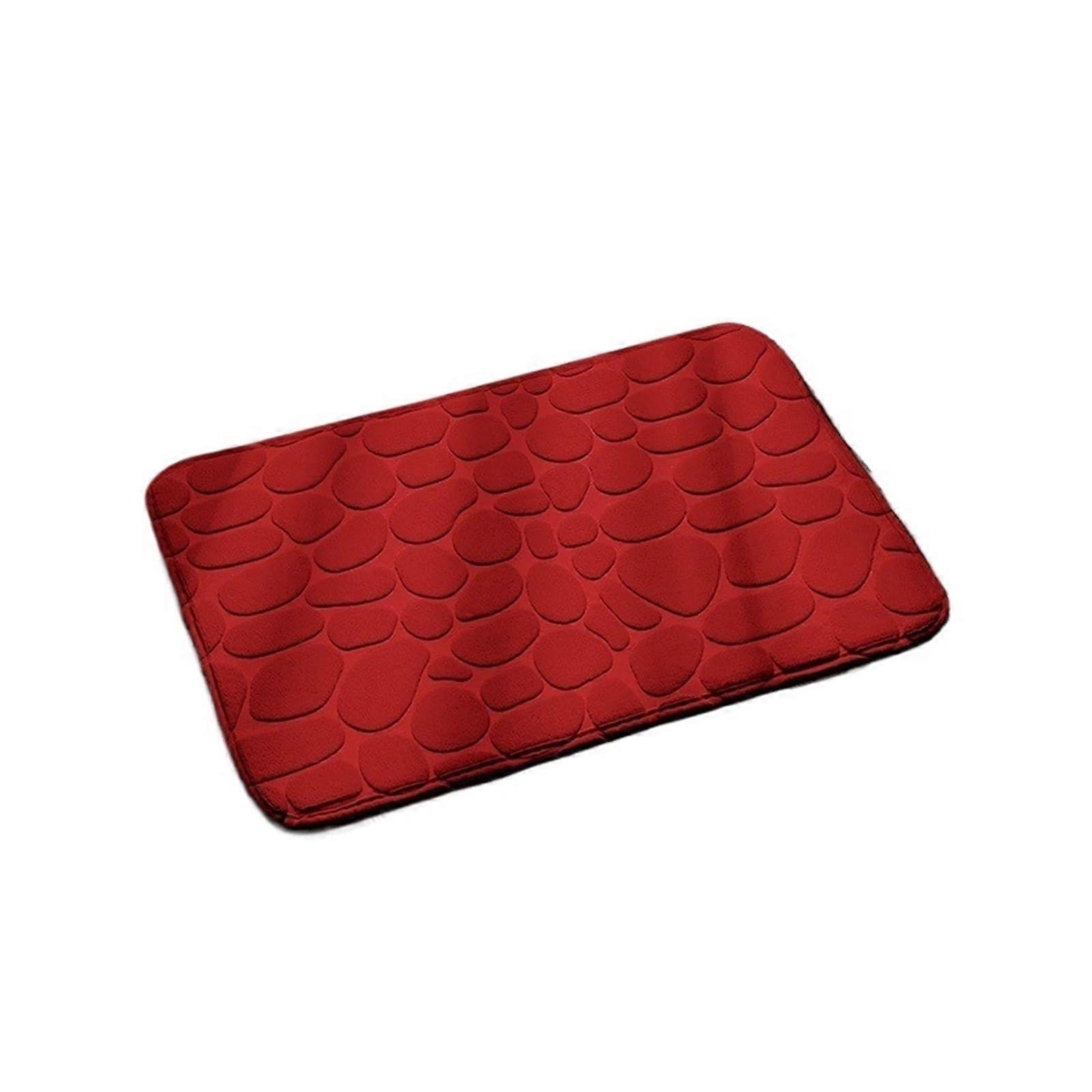 Cobblestone Embossed Shower Antislip Mat Super Absorbent Draining Mat Bathroom Carpet Memory Foam Washable Rug Toilet Floor Mat (Red) 40 x 60 cm Red