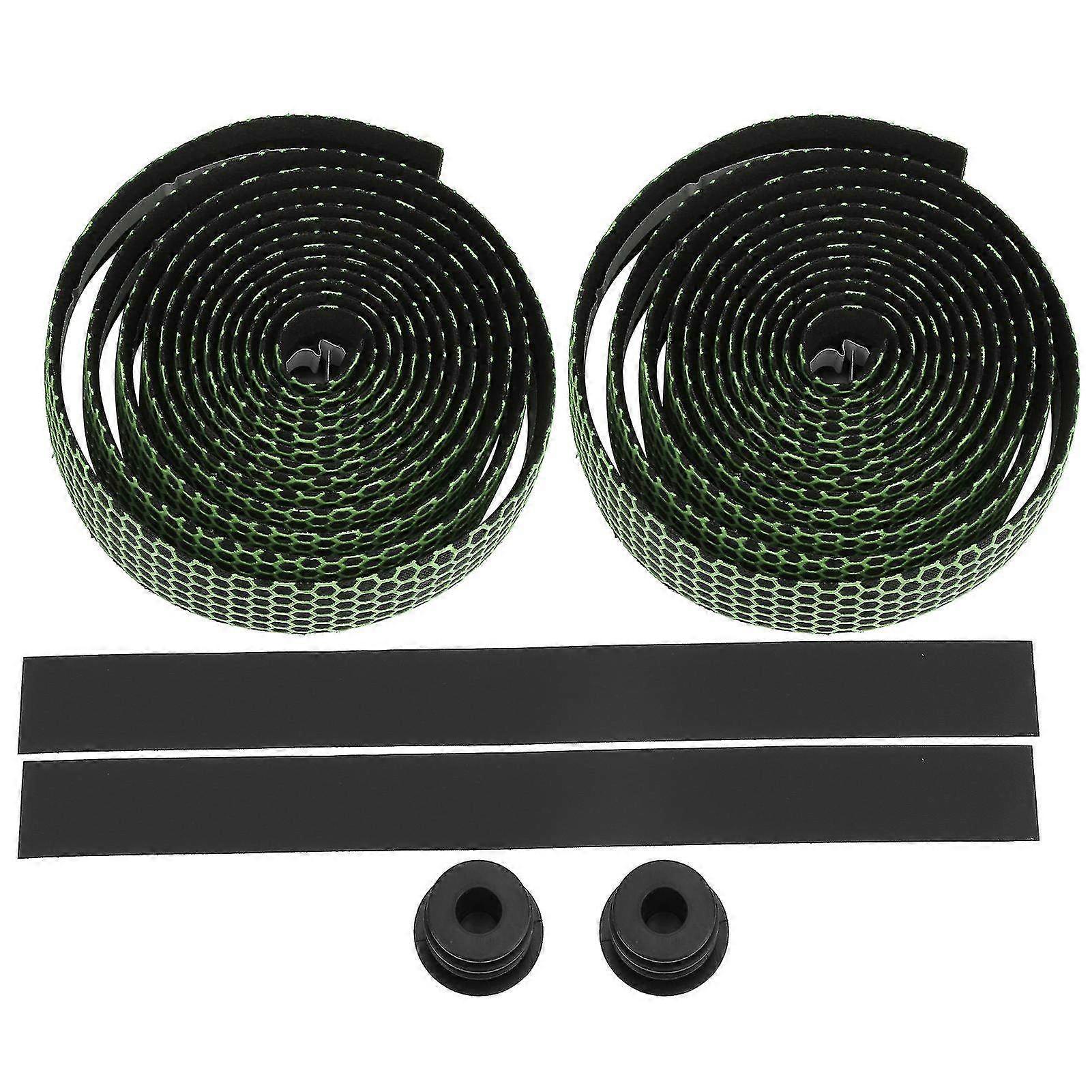 Anti-Slip Sponge Handlebar Wrap Tape with Bar End Plugs for Road Bikes - Green Grip Straps for Enhanced Comfort & Control