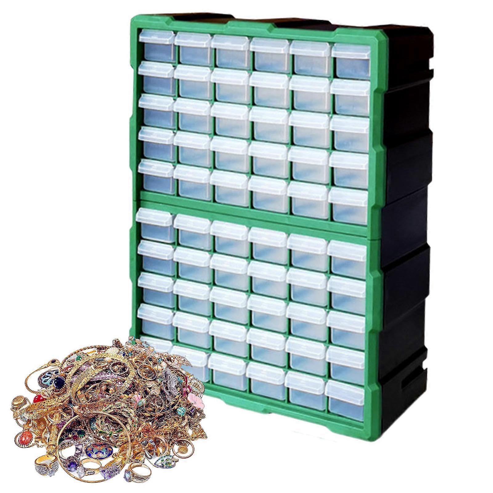 Small Parts Organiser with 60 Compartments, Stackable Drawer Storage Cabinet for Garage and Craft, Green Color