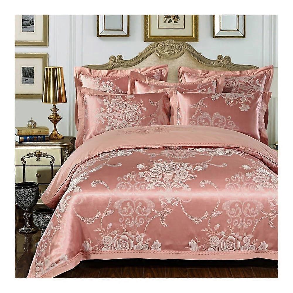 Luxury Jacquard Floral Comforter Set With Soft Embroidered Duvet Cover And Flat Sheet, Queen Size, Style 22 Grey Pink