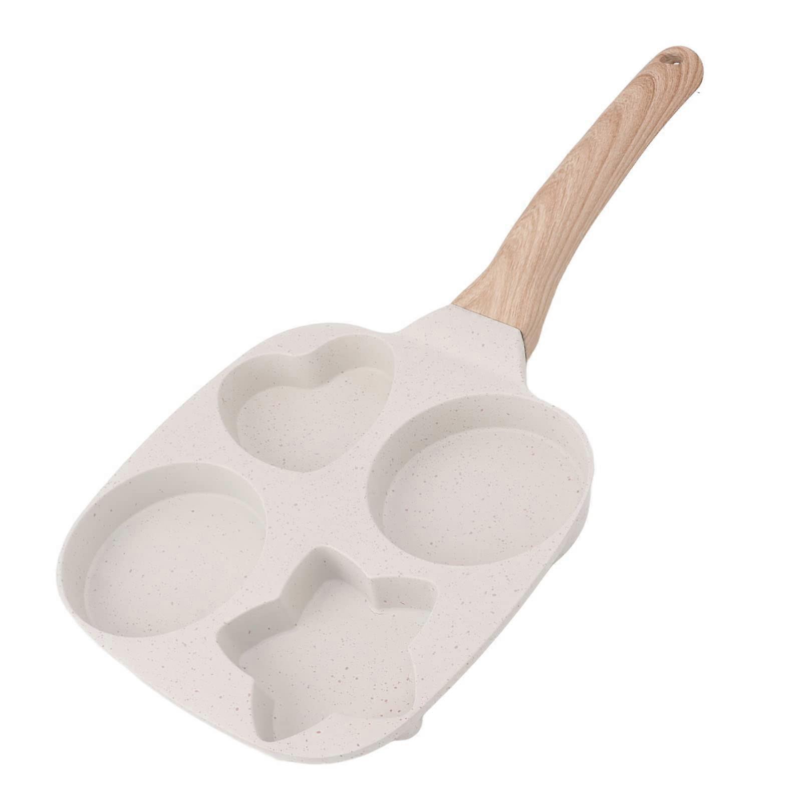 Frying Pan Aluminum Alloy Nonstick Pancake and Egg Pan 4 Cup Omelette Maker with Wood Handle for Breakfast Cooking