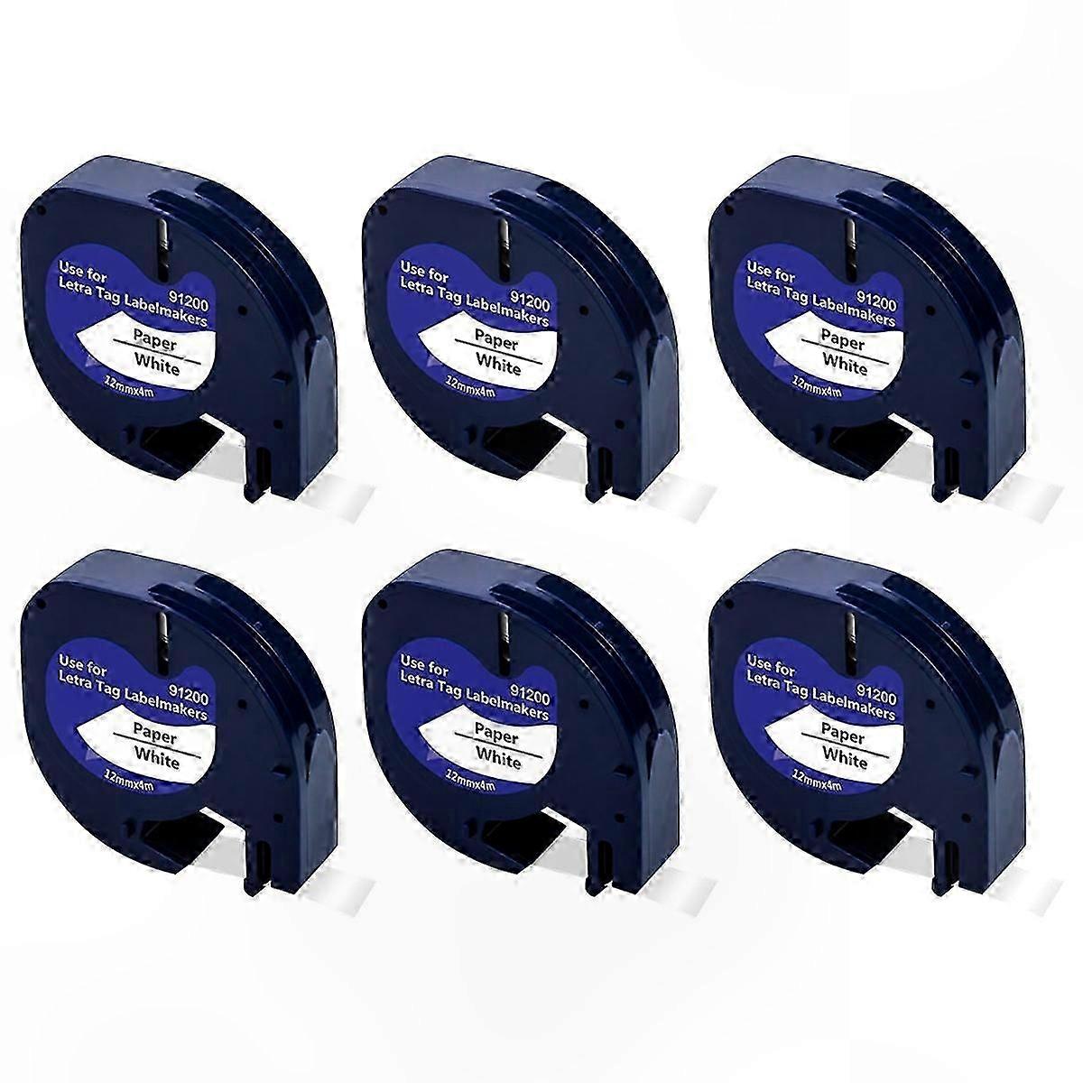 6-Pack Label Tape, Black on White, Compatible with Label Maker Refill Paper for LetraTag 91330 10697
