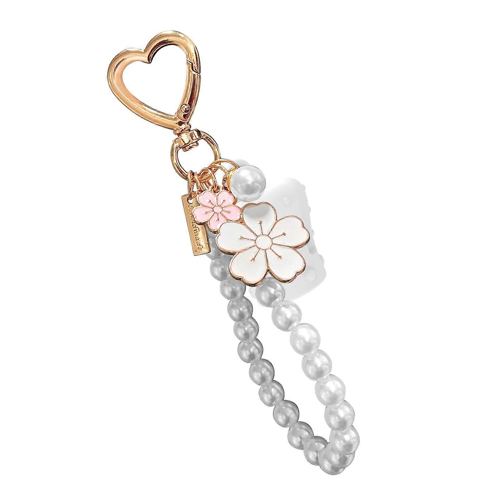 Compact Lip Balm Keychain Cover With Pearls Detailing Secure Clip For Active Lifestyles Key Holder Charm Compact Design  White