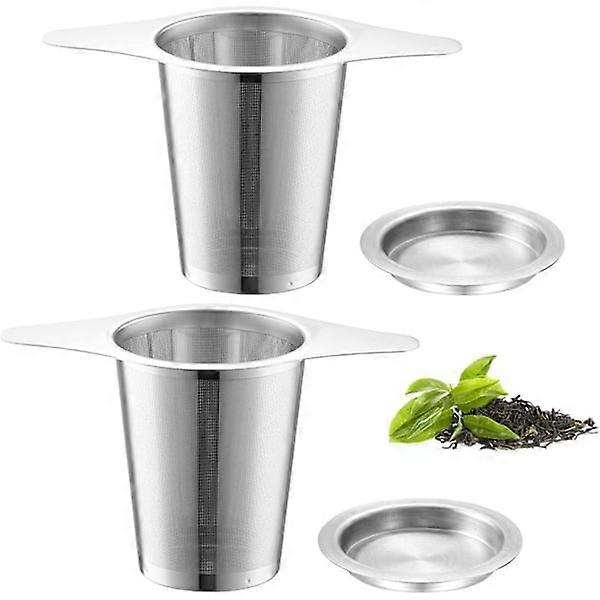 Stainless Steel Tea Filter, 2 Pcs Tea Filter with Lid, Tea Filter with Lid, Double Handle Tea Filter