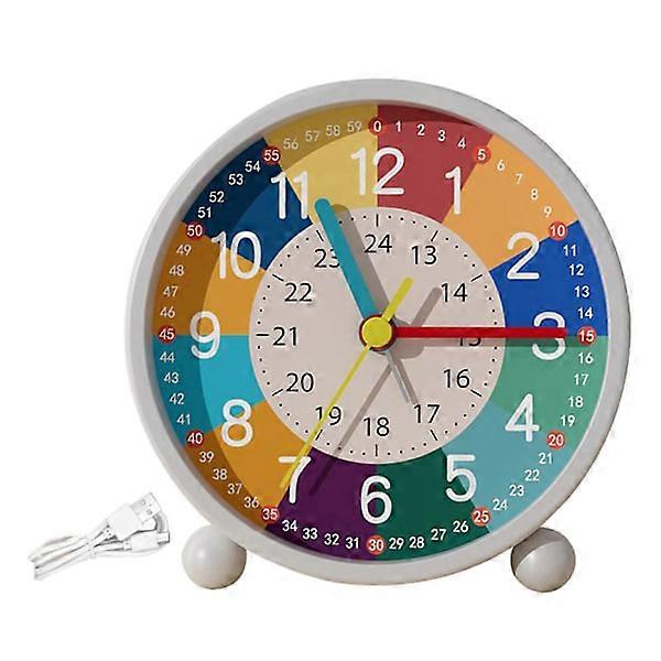 Kids Alarm Clock, Analog Alarm Clock, Silent, Learn-to-Tell-Time Clock White