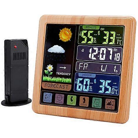 Wireless Weather Clock, Multifunctional Color Screen Clock, Home Touchscreen Thermometer and Hygrometer Alarm Clock