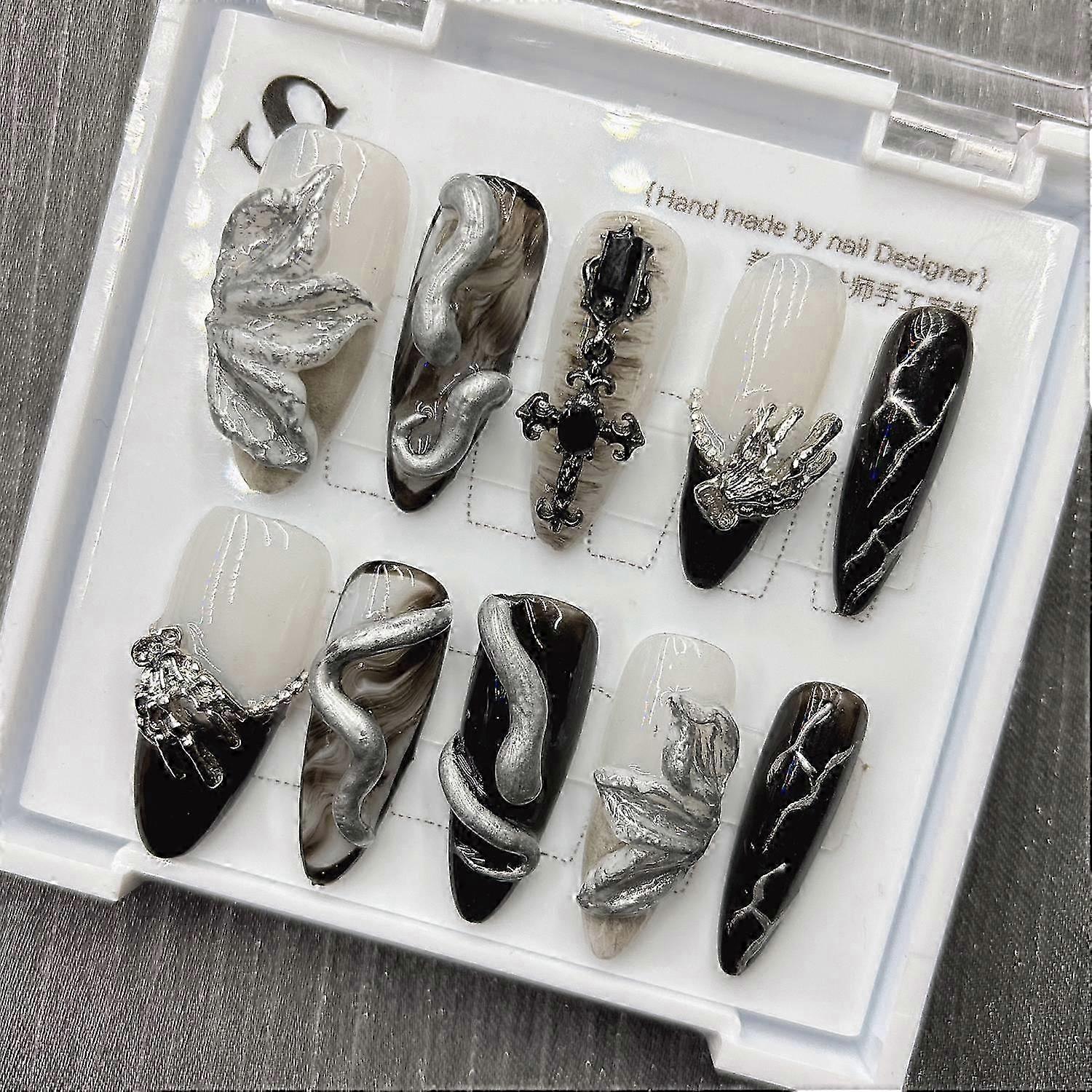 Gothic Punk Embossed Wearable Nail Art Press On False Nails