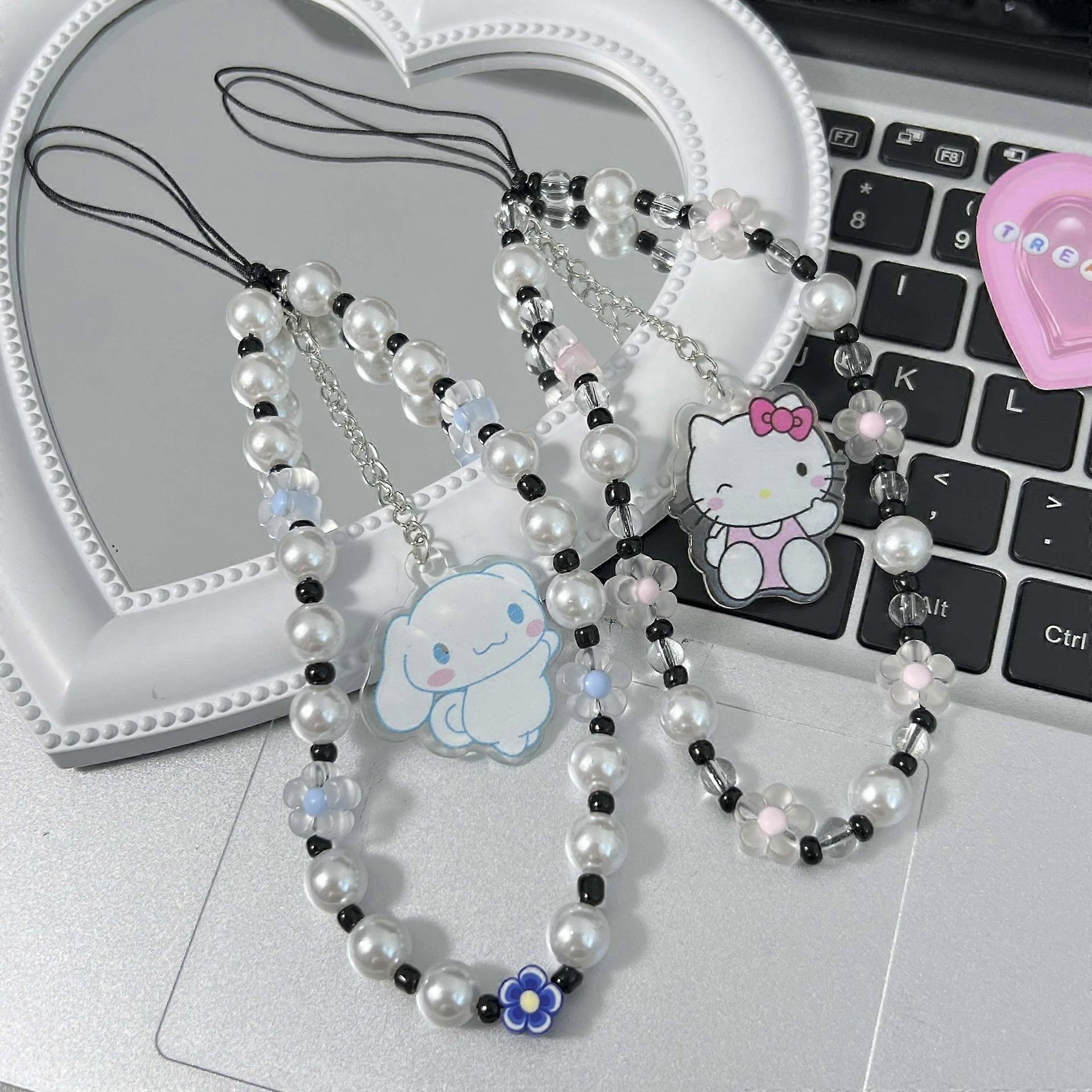 Cute Kuromi Hello Kitty Phone Chain Sanrio Phone Rope Knot Cellphone Lanyard Wristlet Keychain Bag Pendant For Earphone Case