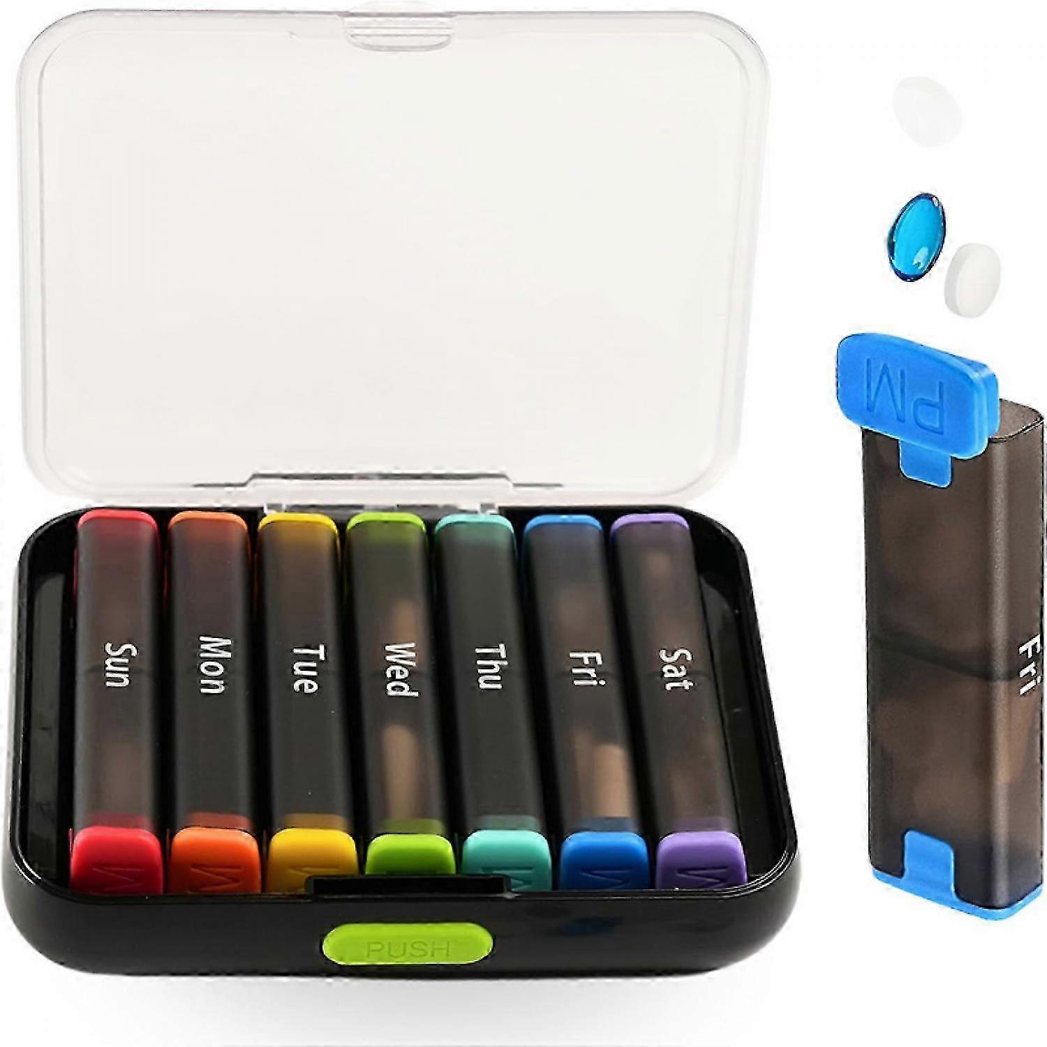 7 - Day Weekly Pill Organizer with AM/PM Compartments Travel - Friendly Daily Medication Case, Easy - Open Design with Double Protection for Pills, V