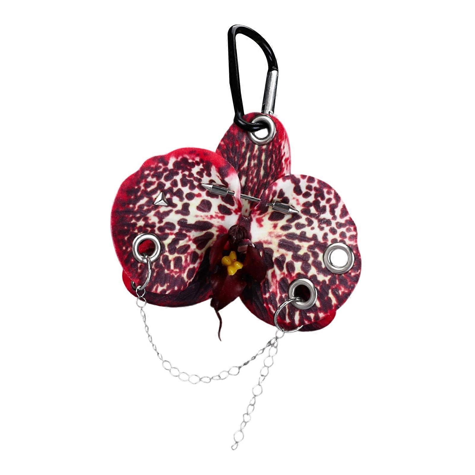 Unique Phalaenopsis Keychain Pendant Charm Decorative Gift with Delicate Detail for Travel and Personal Use  Red leopard pattern