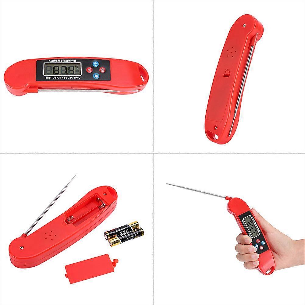 Digital Kitchen Probe Thermometer Foldable 180° LCD Red 15.5x3.5cm