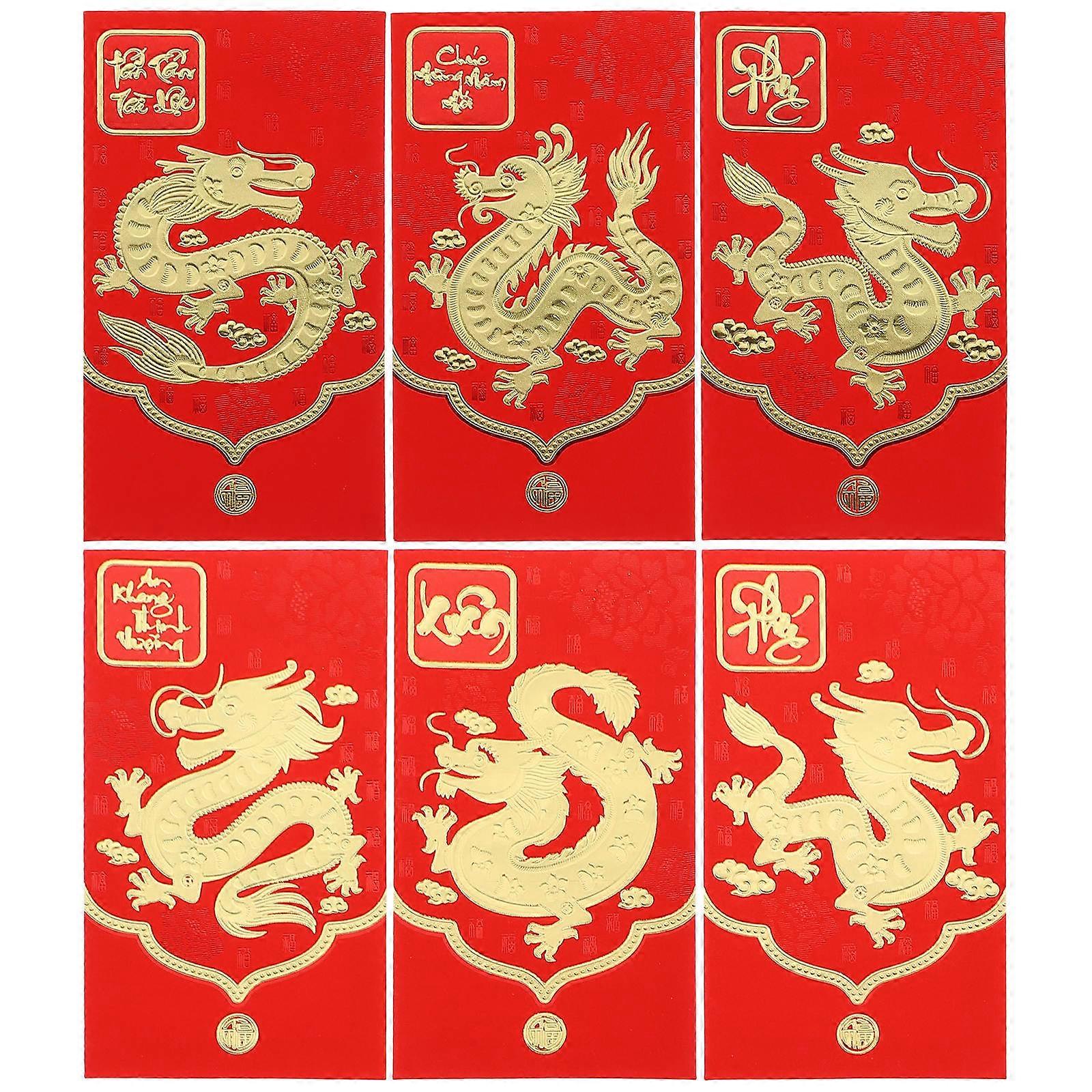 Spring Festival Red Packets Red Envelopes Chinese Style for Storage 6Pcs