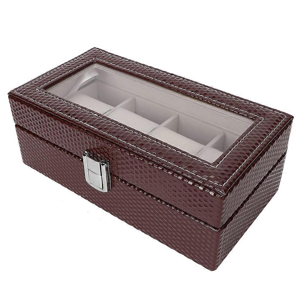 4 Grids Watch Case Organizer Wristwatch Storage Box Jewelry Display Container