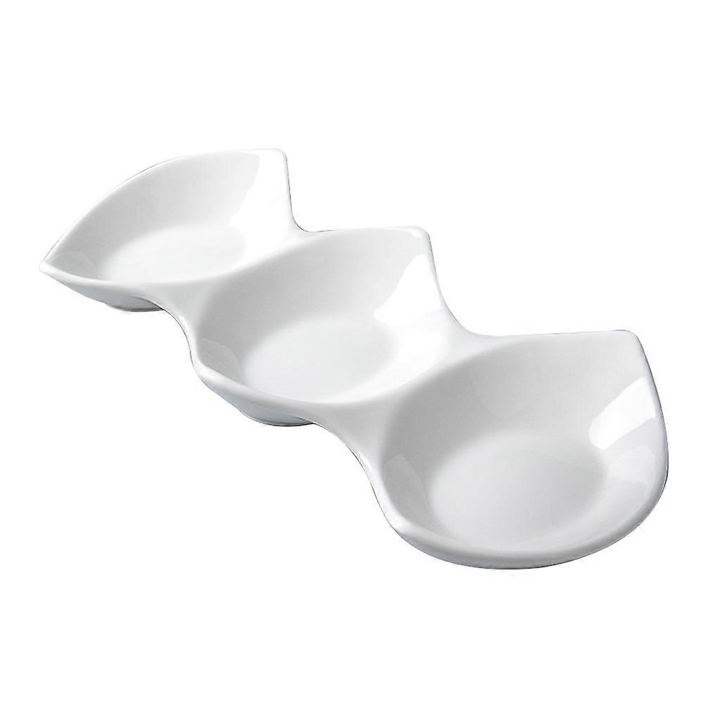 White Ceramic Three-Grid Sauce Dish for Home Use Dipping Bowls