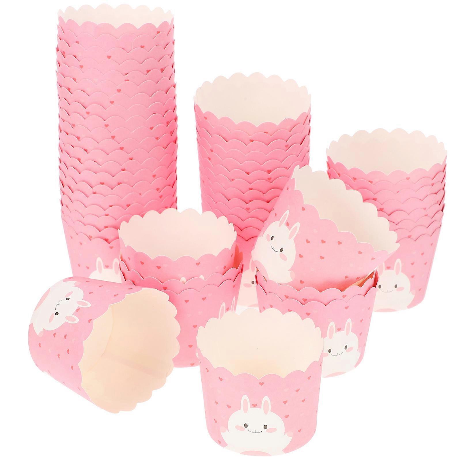 Pink Paper Cupcake Paper Cups for Western Restaurant Greaseproof 100Pcs