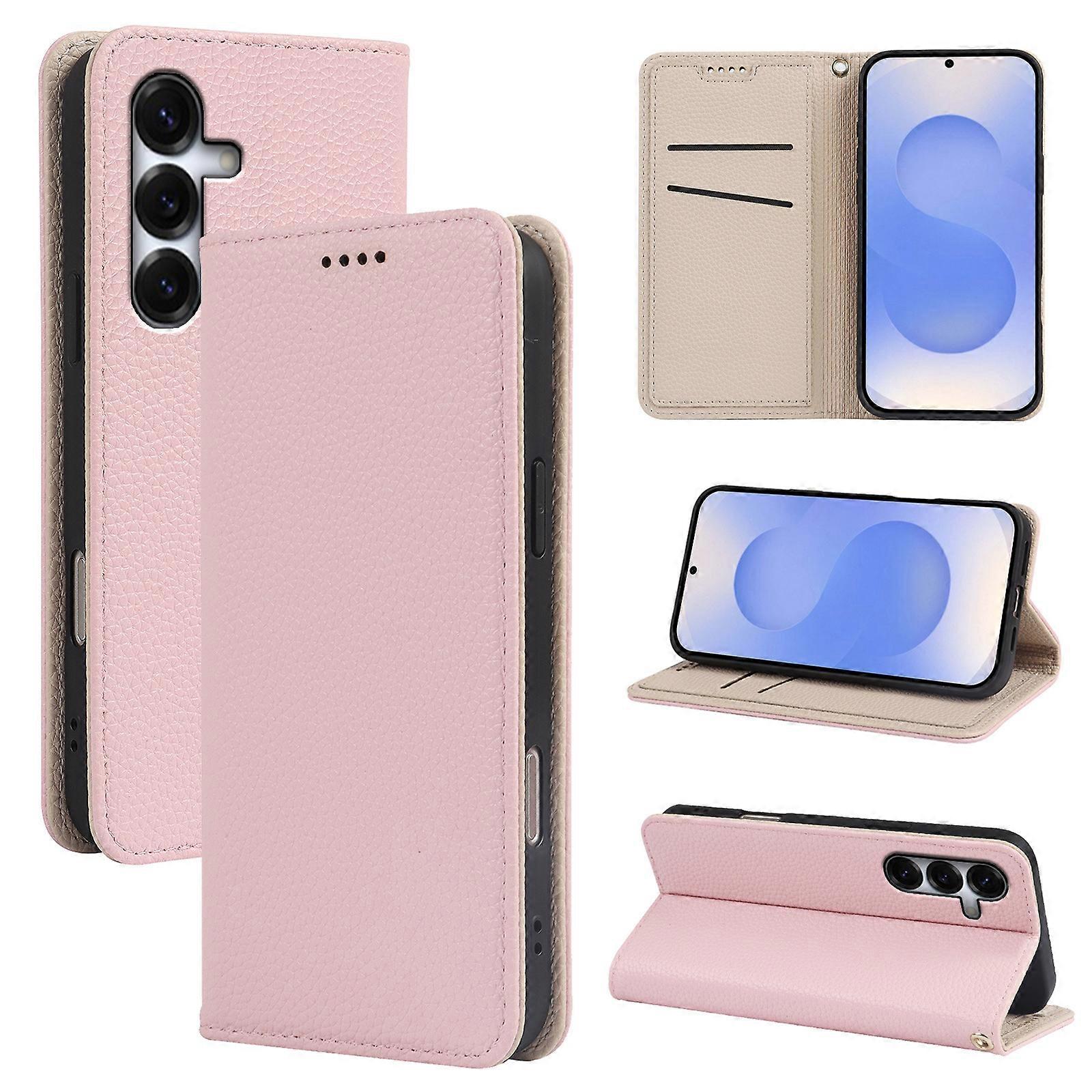 Samsung S25 mobile phone leather case two-tone lychee pattern for Galaxy S24 FE strong magnetic S23 flip cover