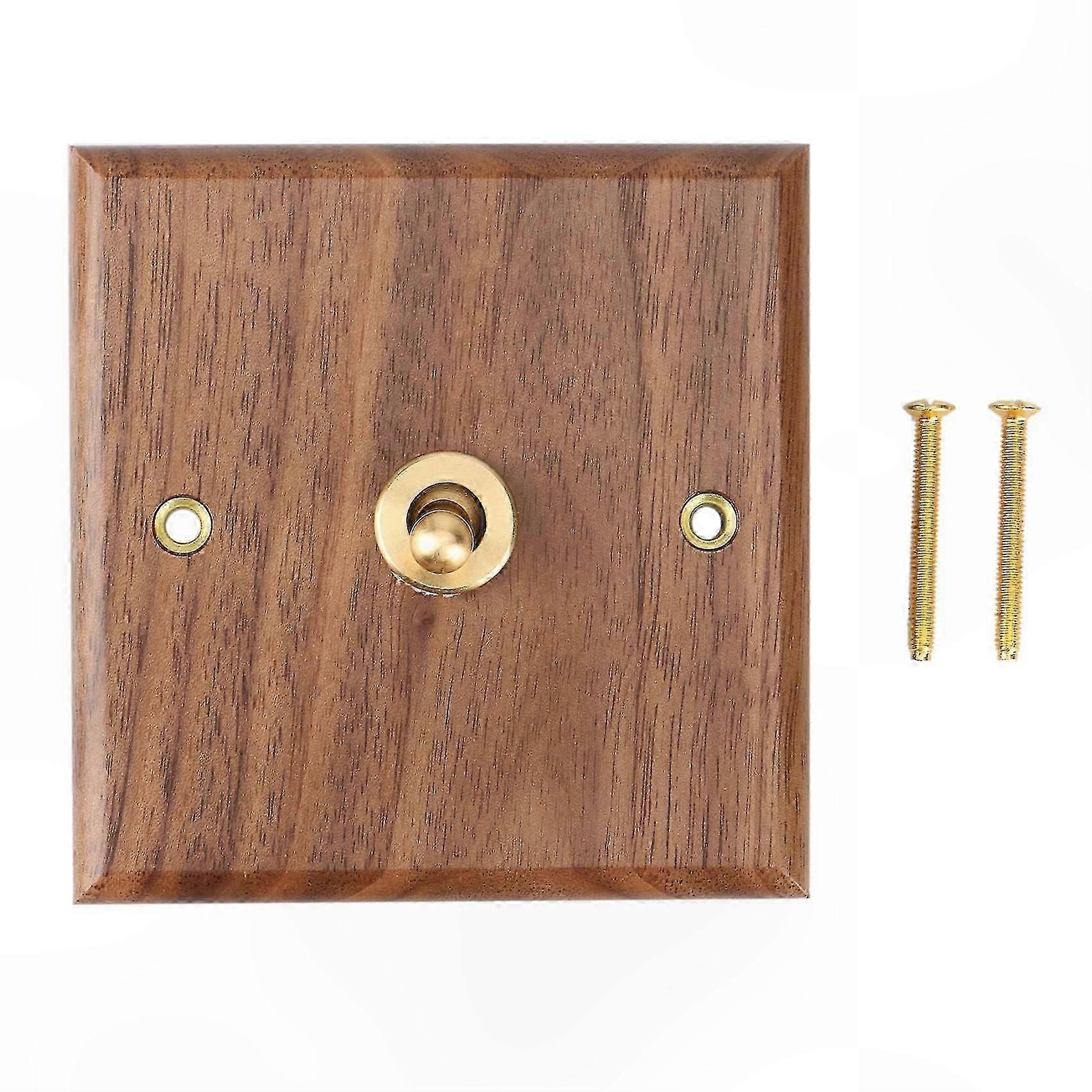 Vintage Industrial Light Switch Plate, Solid Wood with Brass Toggle, Antique Style Socket Cover