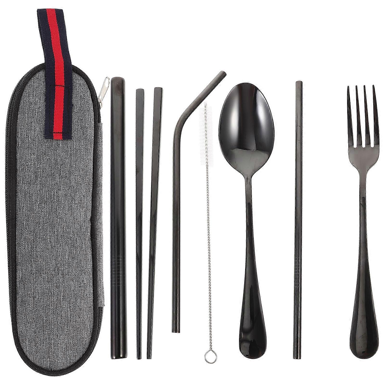 Camping Portable Tableware Set 3 Sets Including Cutters Scissors For Travelers Daily Meals With Storage Bag
