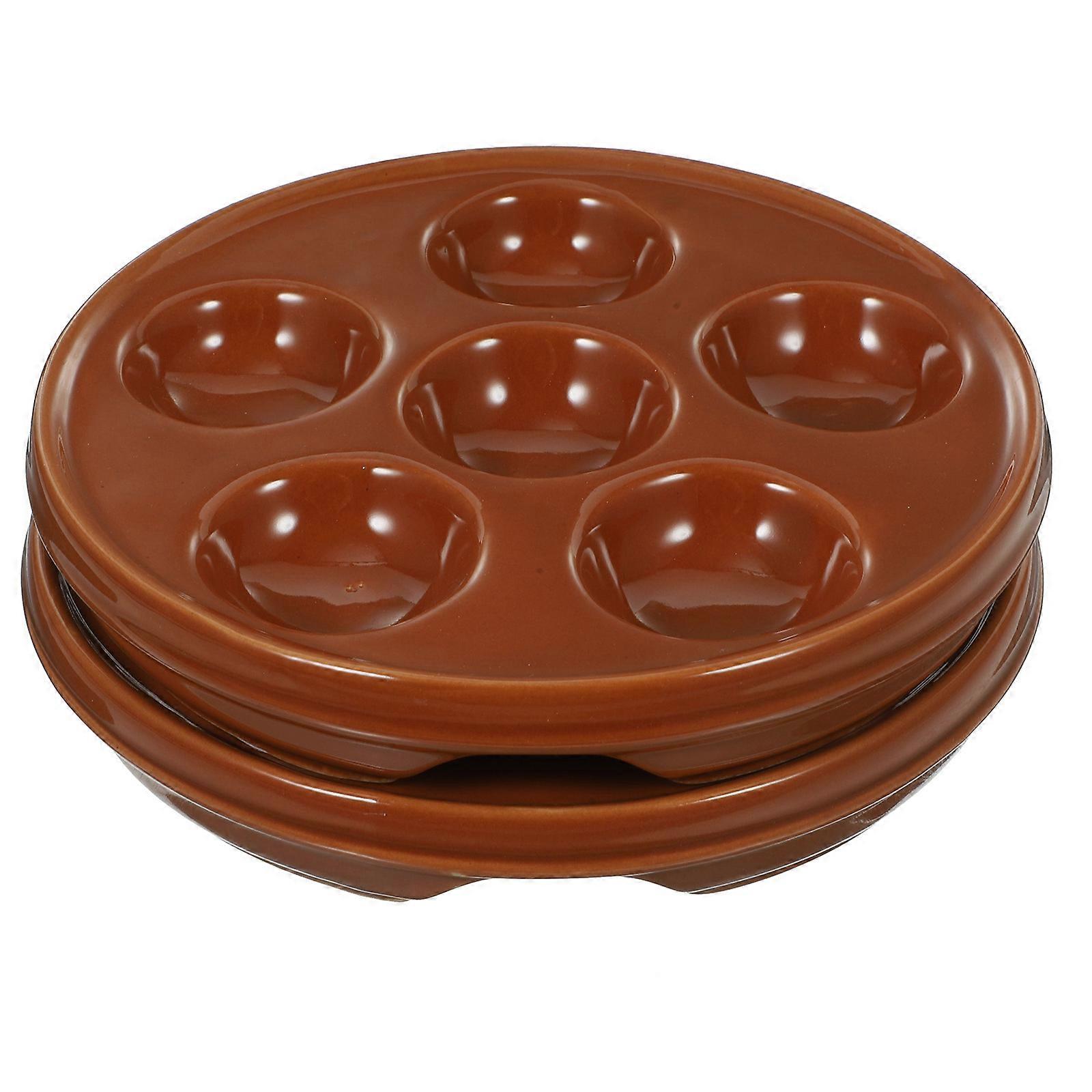 Baking Ceramic Escargot Baking Pan for Home Users Brown Material 2Pcs