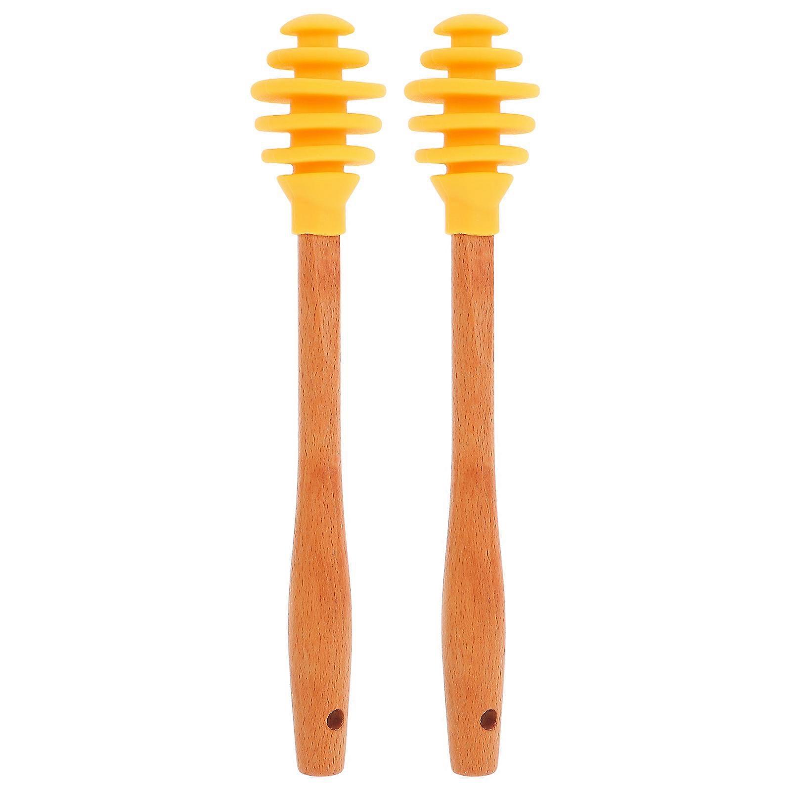 Portable Use Honey Stirrer Wand Efficient Mixing for Beverages Accessories Home and Office Use Silicone and Wood Material 2Pcs