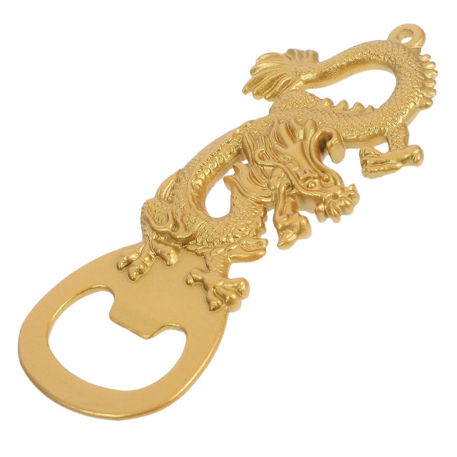 Compact Vintage Brass Dragon Embossment Bottle Opening Tool Ideal For Travel And Parties In Golden Color - 1Set