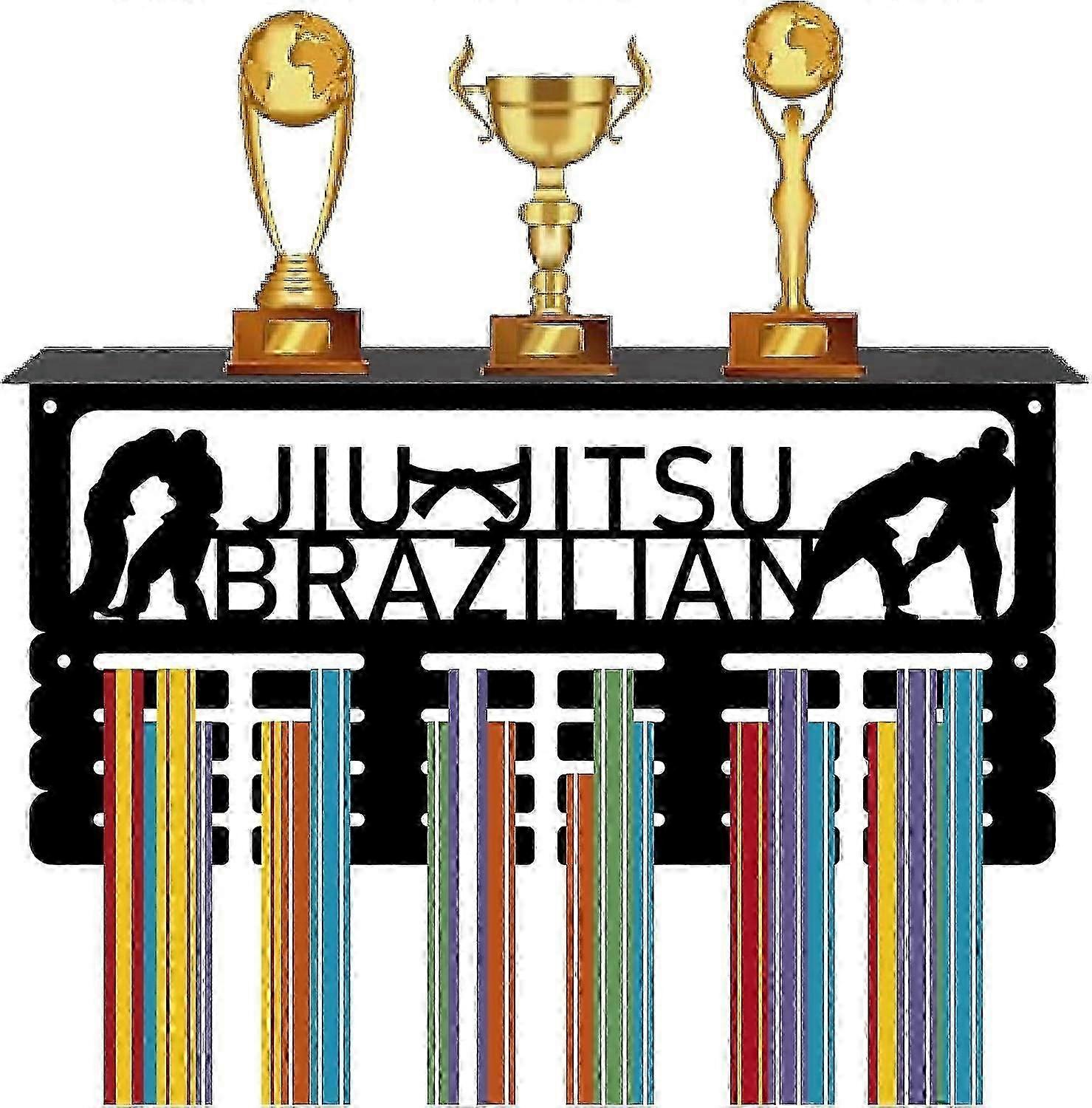 UFC BJJ Medal Display Shelf with 4 Rows Metal Hanging Wall Mount Frame for 70+ Medals