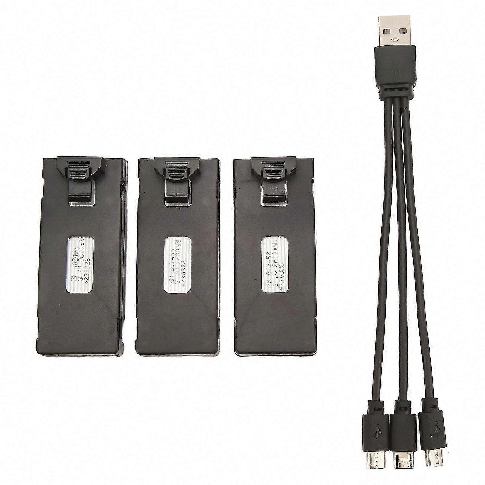 3pcs RC Aircraft Lithium Battery Kit with Light Charging Cable Set for E88 E88Pro LS E525 E525Pro 3.7v 2600mah