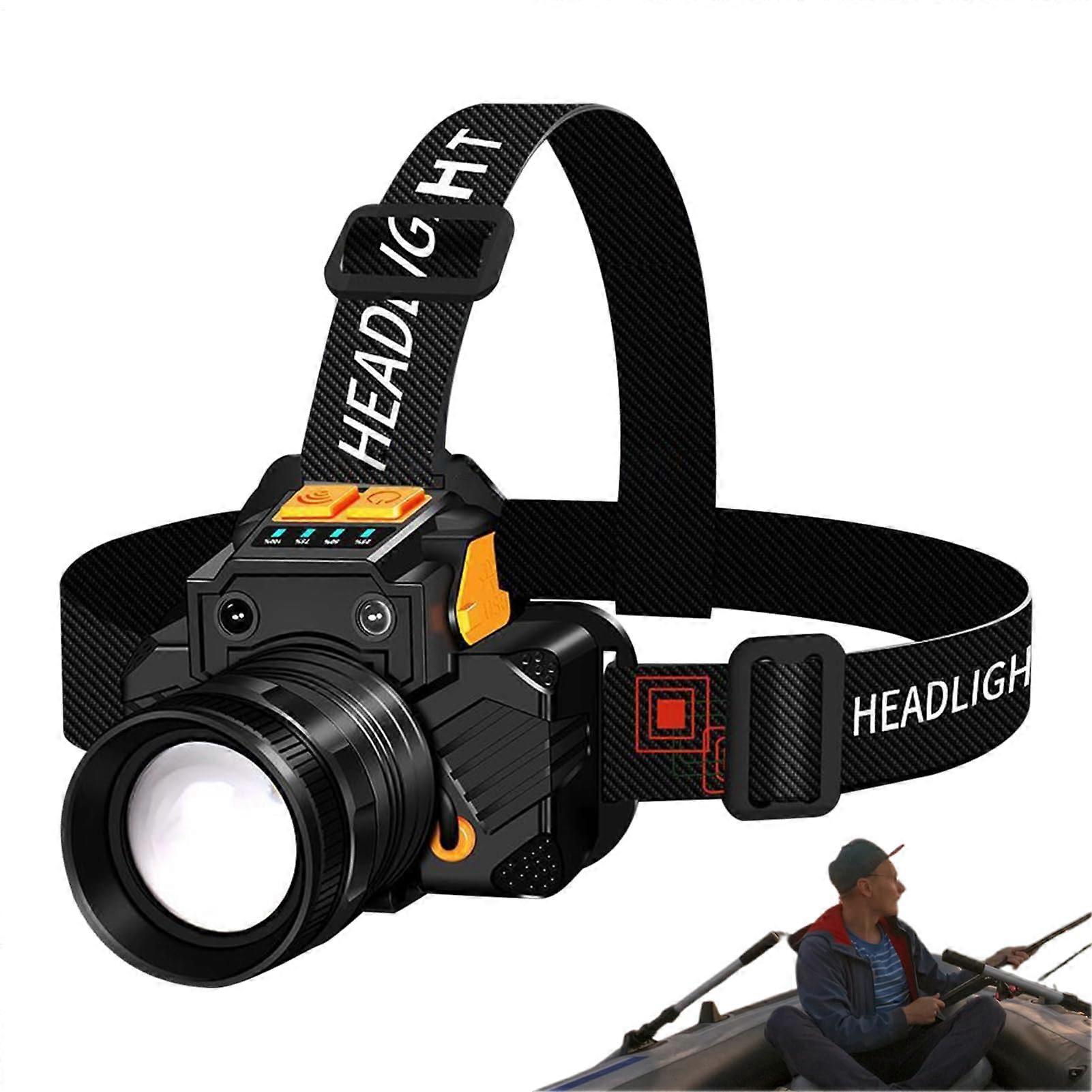 Head Torch Rechargeable LED Headlamp With Motion Sensor, USBC, 120Degree Beam, IPX4 Waterproof, Headband