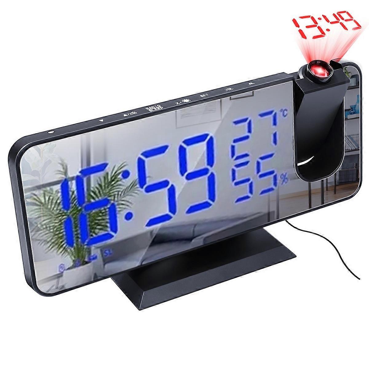 LED Digital Projection Clock Mirrow Radio USB Temperature Humidity Brightness Adjustment Snooze Home Desktop Decoration
