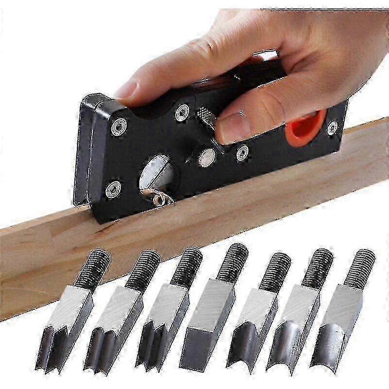Professional Woodworking Chamfer Planer with 7 Types of Cutter Heads - Adjustable Depth Hand Planer for Wood Carving & Shaping