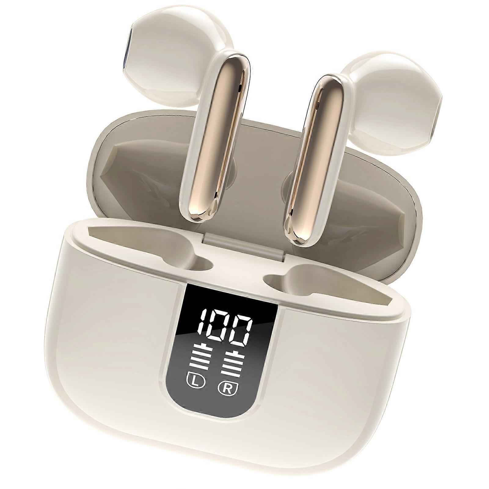 Bluetooth Earbuds Noise Reduction Life Water Proof Digital Display Wireless Earphones with Charging Case for Running Beige