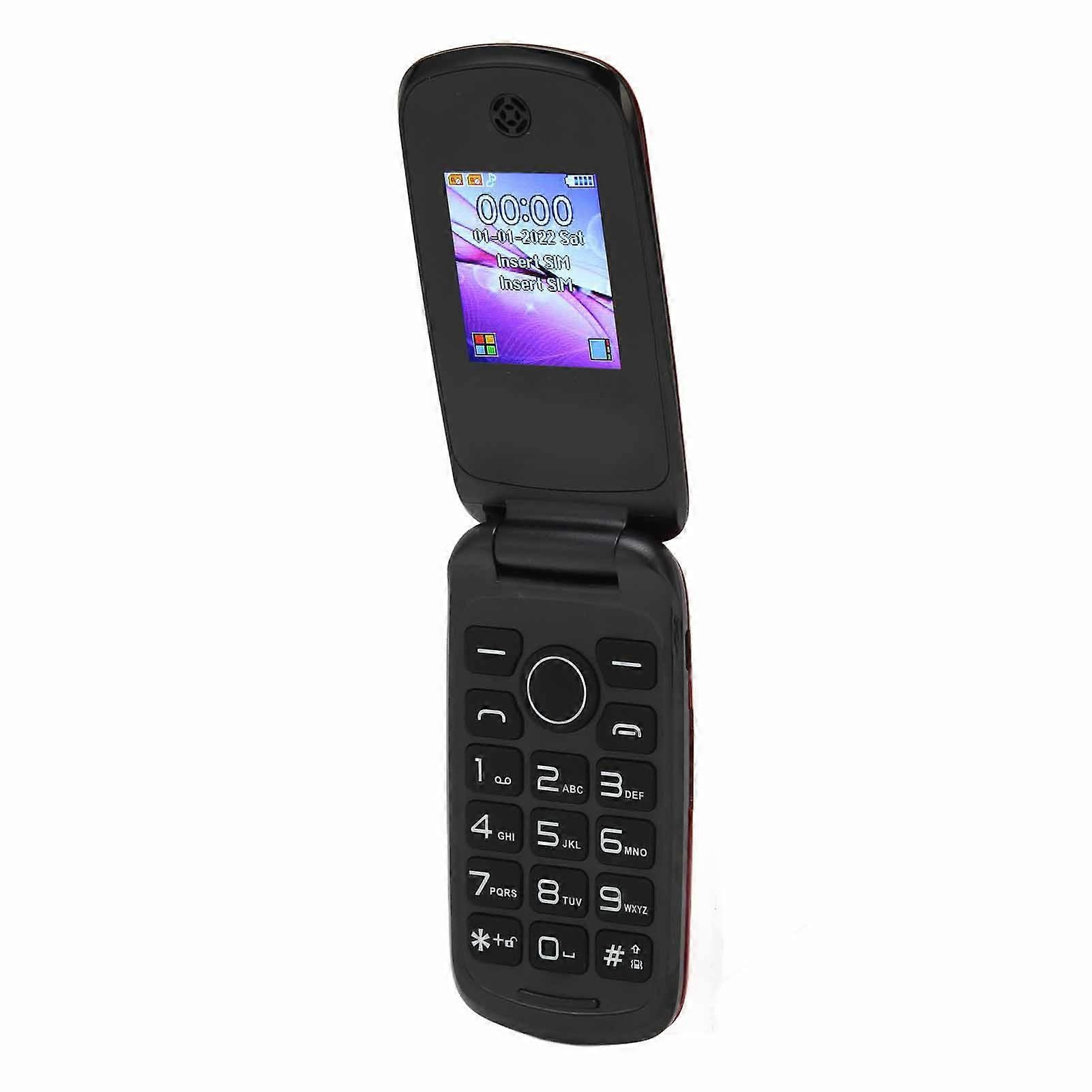 2G Flip Phone Dual SIM 1200mAh Dual SIM Flip Phone 1.77in Color Display Screen Cell Phone 100‑240V Black EU Plug