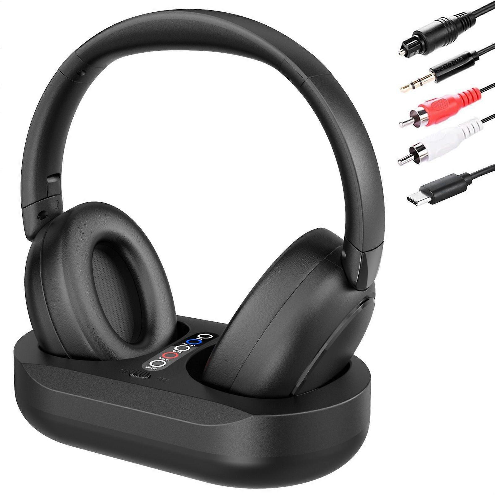 Wireless TV Headphones for Seniors with Transmitter Charging Base, 2.4GHz RF & Bluetooth Compatibility