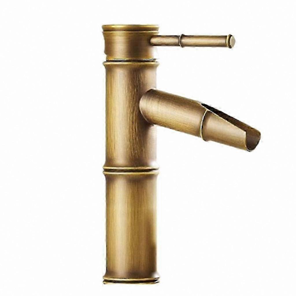 Single Hole Basin Mixer Tap with Bamboo Design for Bathroom Sink Faucet in Brass Finish