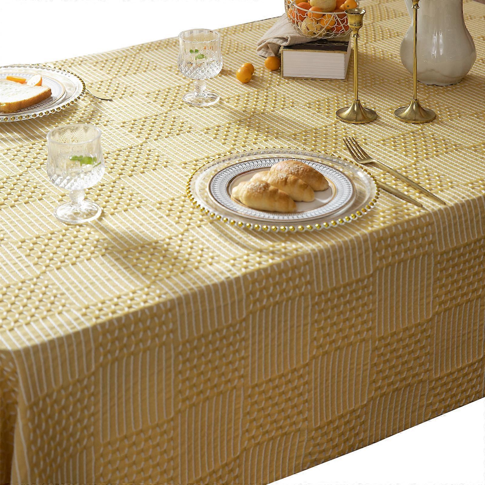Geometric Design Tablecloth Durable WrinkleFree Polyester Fabric For Coffee Tables Dining Tables Home Decoration  Yellow